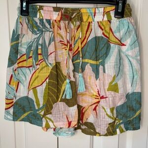 Blue Island Tropical Print Cotton Blend Shorts, Size XS